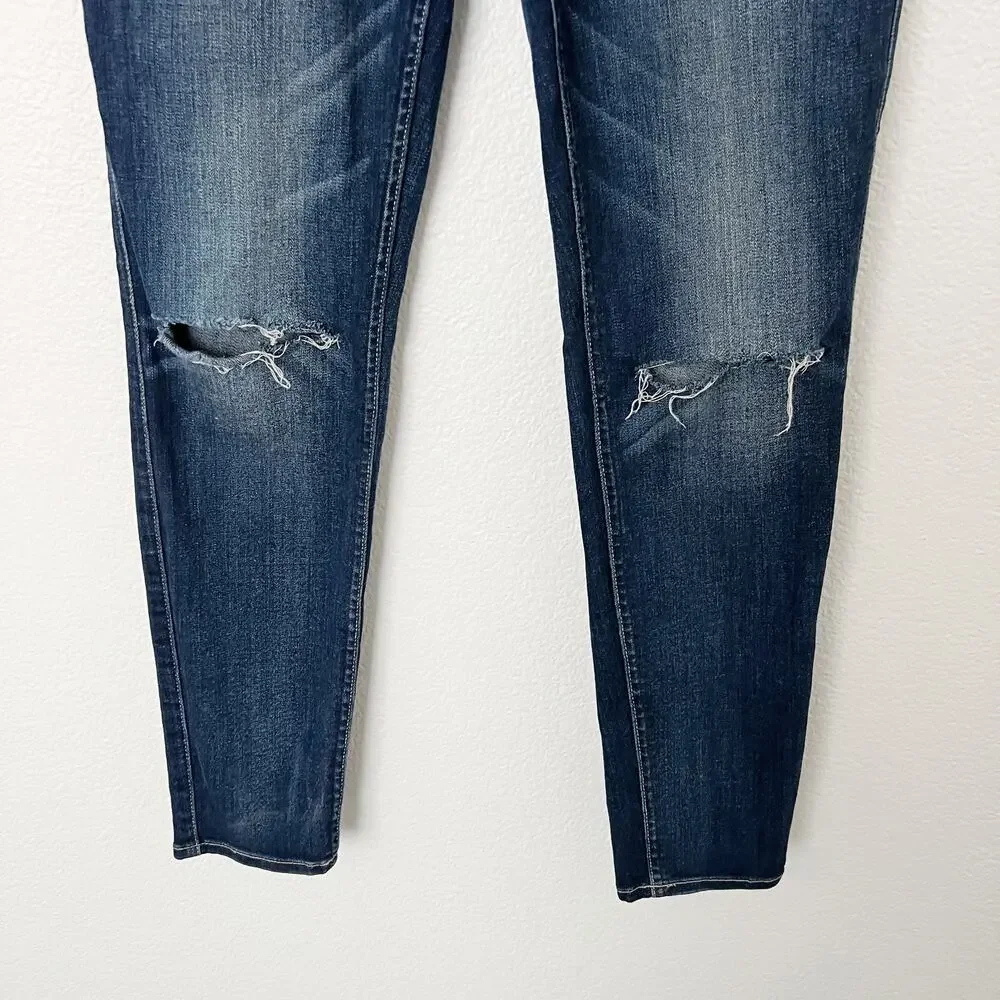 [7 For All Mankind] Gwenevere Dark Wash Mid Rise Ripped Knee Skinny Jeans Sz 29